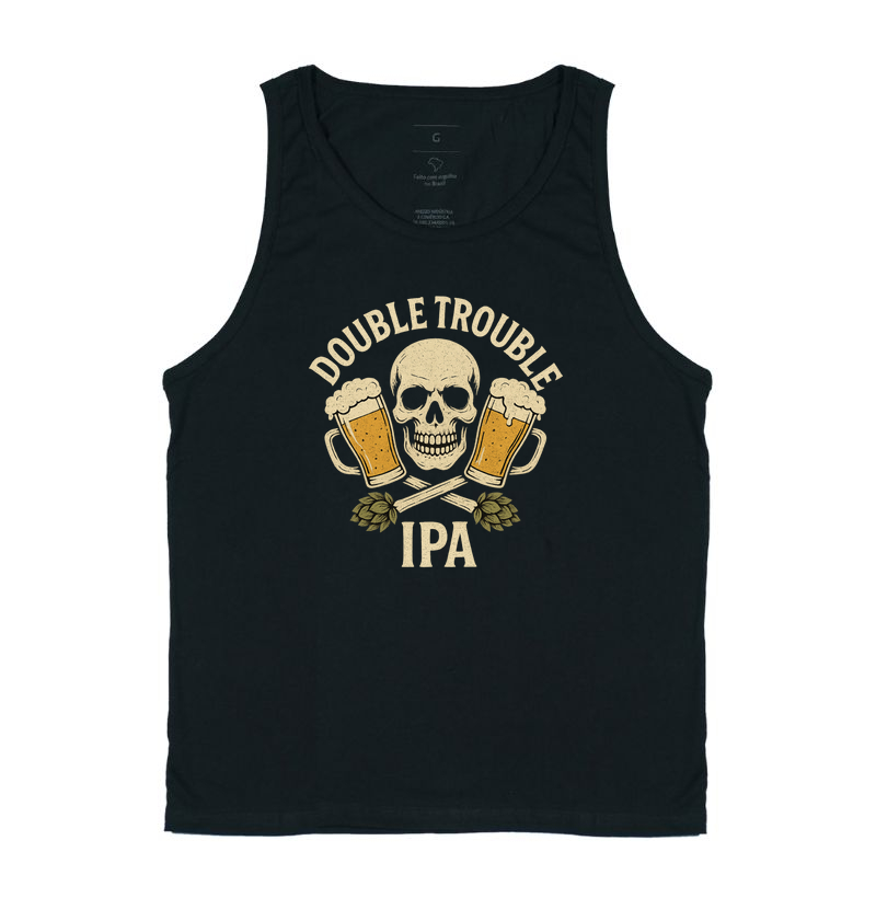 Camiseta Double Trouble IPA – Caveira, Lúpulo e Chope
