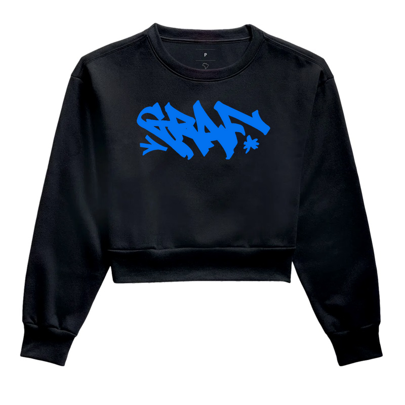Moletom Cropped Graf Tag Azul