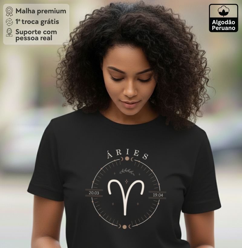 Camiseta Zodíaco Áries - Algodão Peruano