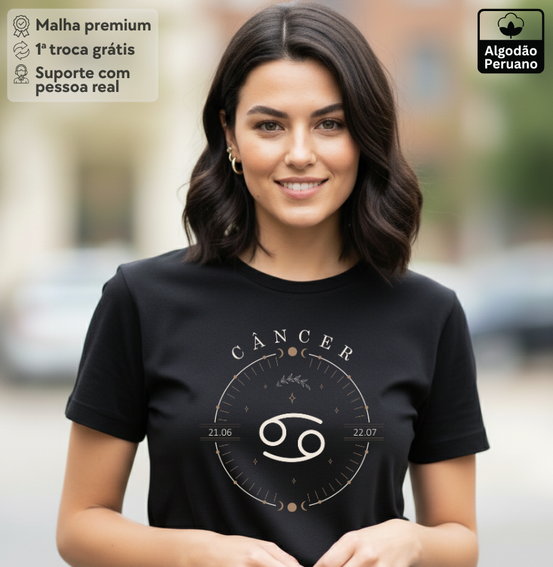 Camisetas Zodíaco Câncer - Algodão Peruano