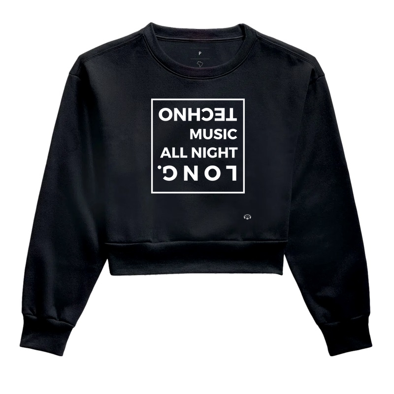 Moletom Cropped Techno Music All Night Long