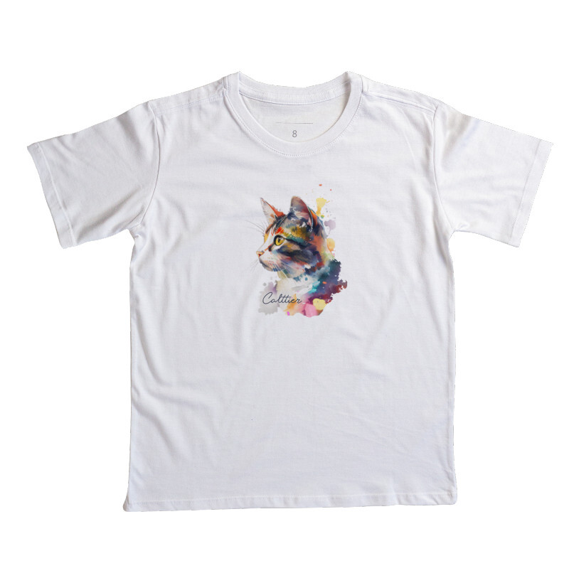 Camiseta Kids Gatinho Aquarela