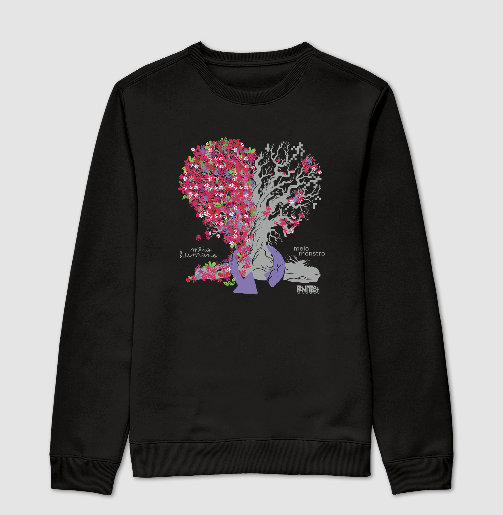 MOLETOM SUÉTER SLIM "HUMANOS E MONSTROS" / ÁRVORE-CORAÇÃO GRANDE