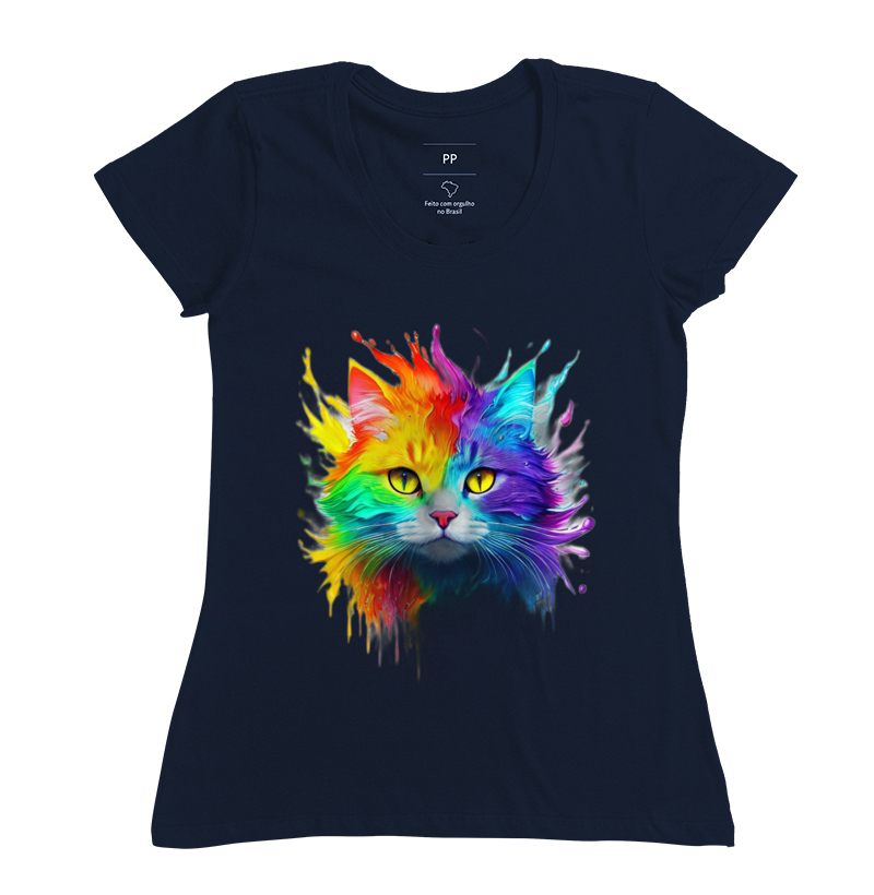 Camiseta Gato Arco-Íris