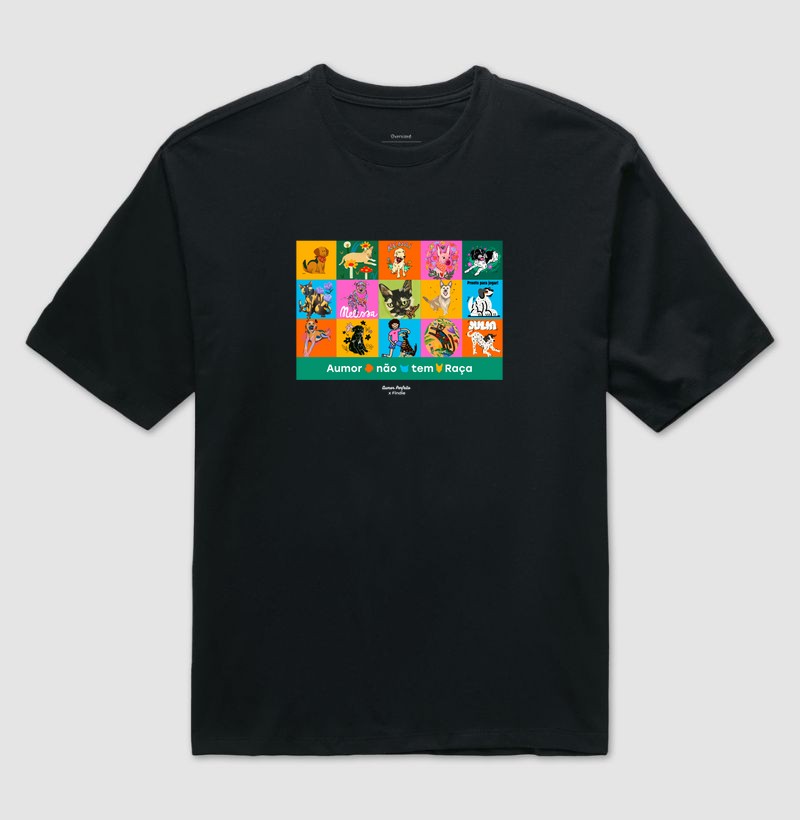 Camiseta Oversized - Aumor Não tem Raça - Ilustrações