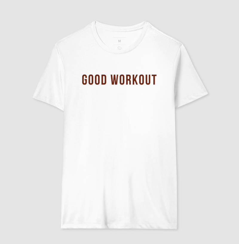 T-shirt Good Workout Branca Logo Reta Marrom