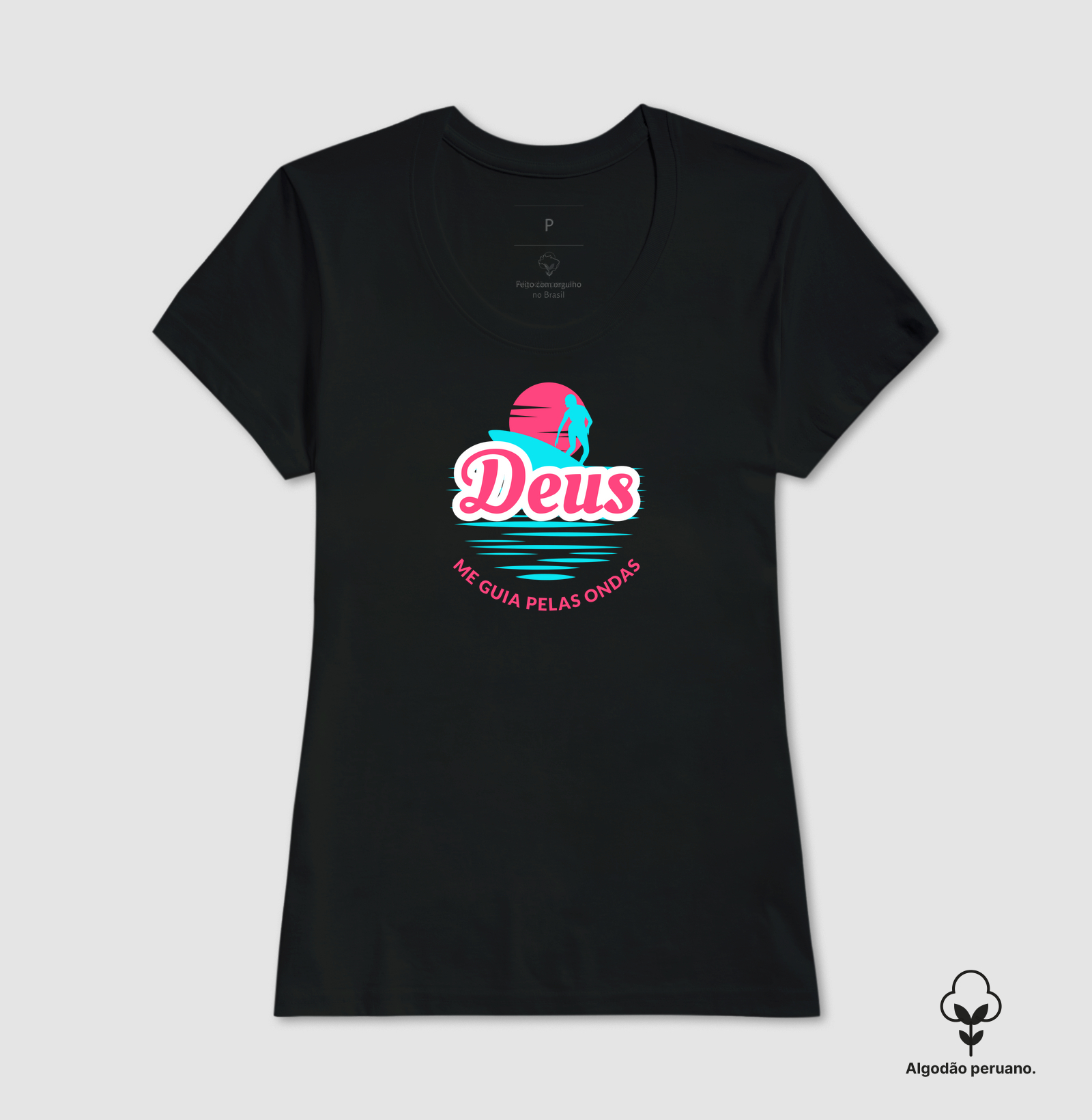 Camiseta Cristã Surf Deus Me Guia pelas Ondas - Algodão Peruano