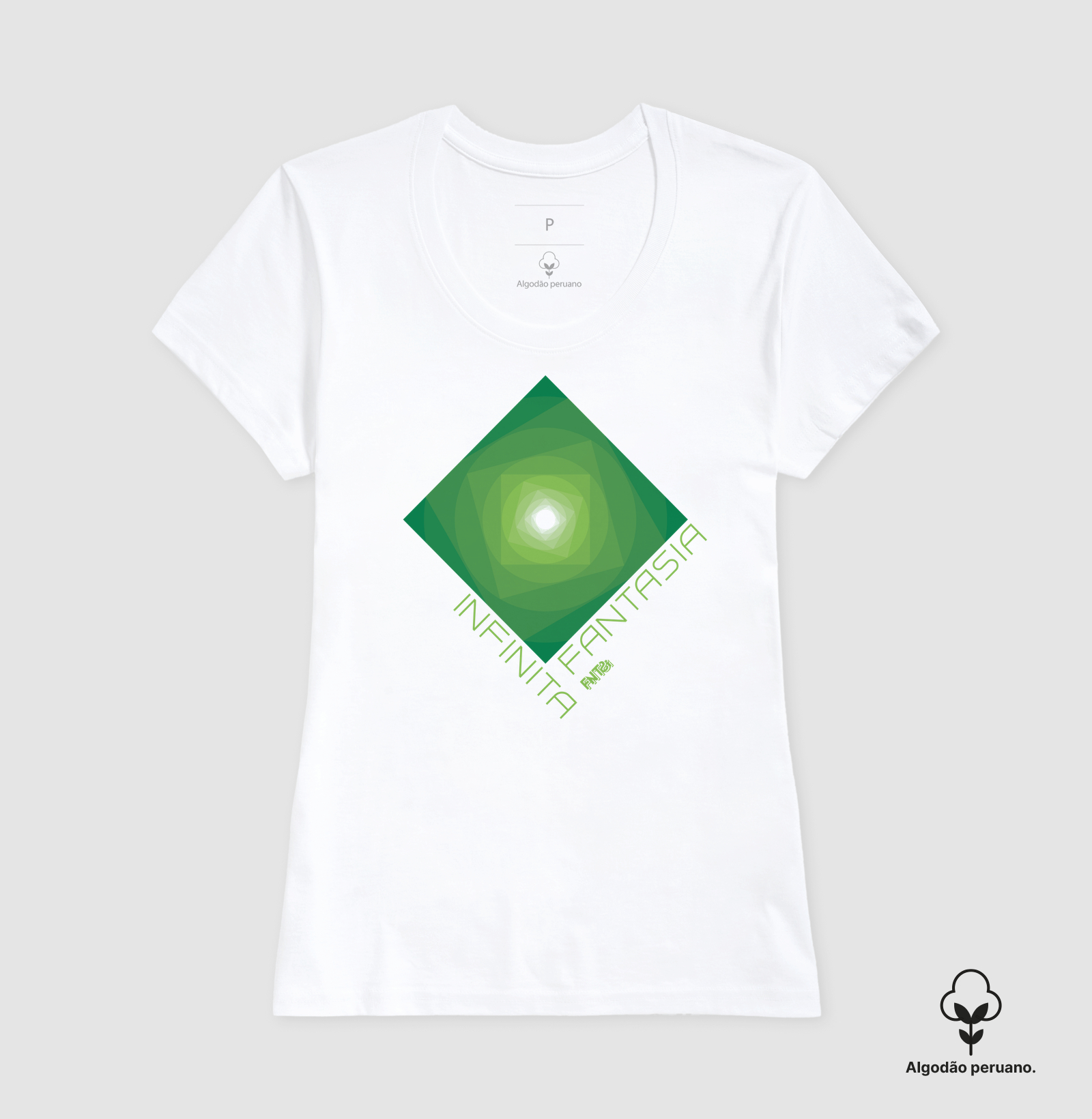 T-SHIRT "INFINITA FANTASIA" / VERDE - ESTAMPA GRANDE (ALGODÃO PERUANO)