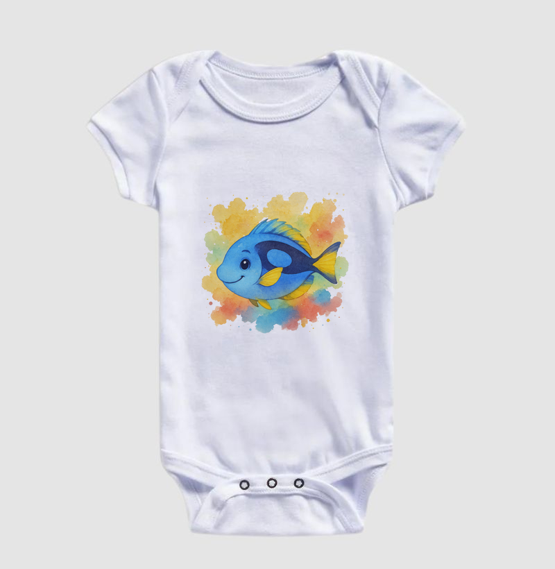 Peixe azul - estilo aquarela (body bebê)
