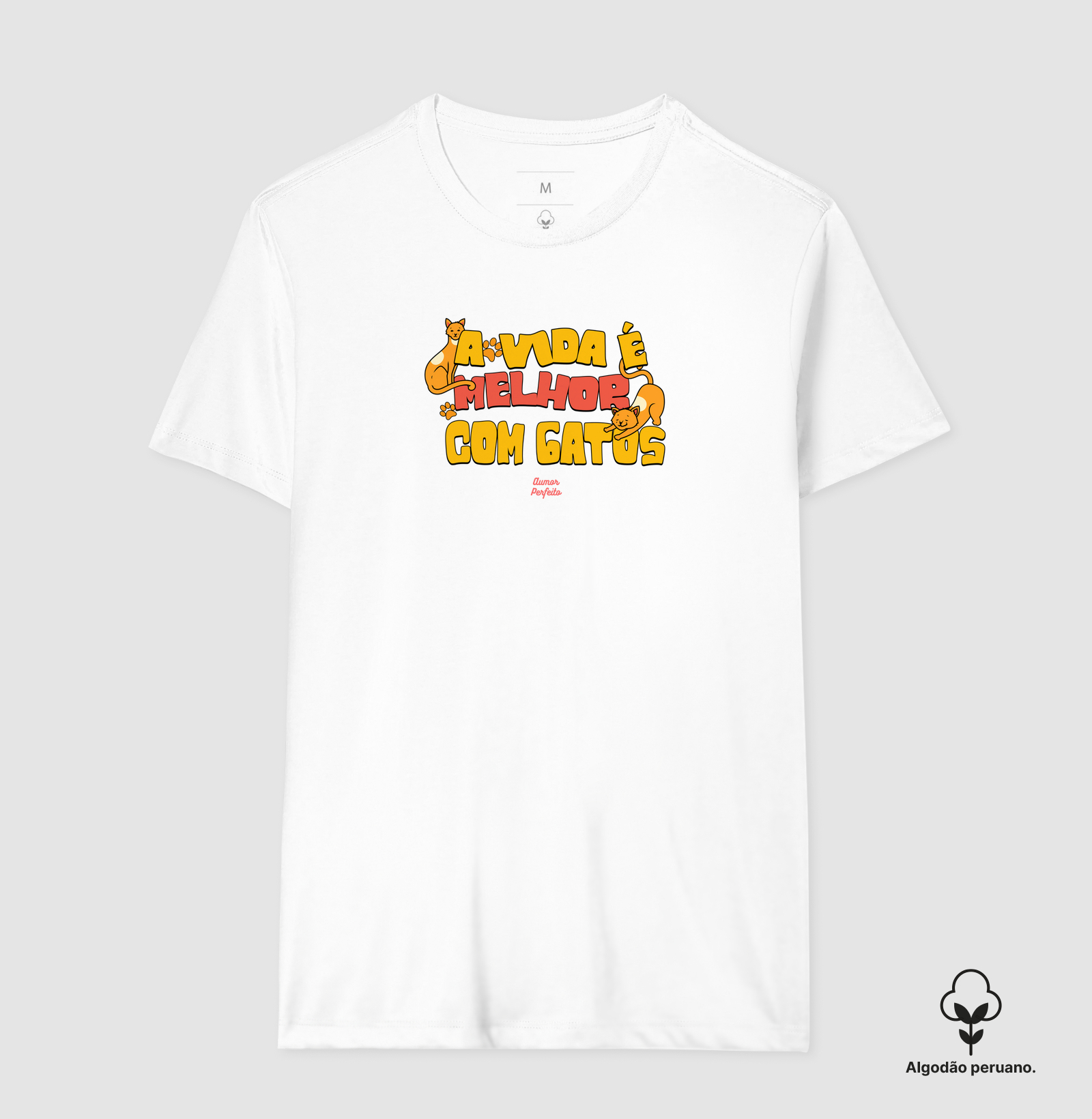 Camiseta Algodão Peruano - Aumor Vida com Gatos