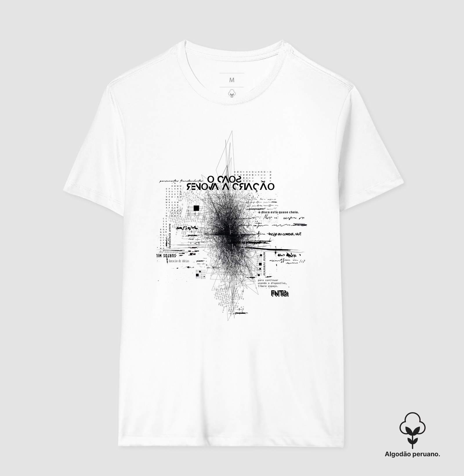 T-SHIRT "CAOS" / O CAOS RENOVA A CRIAÇÃO (ALGODÃO PERUANO)