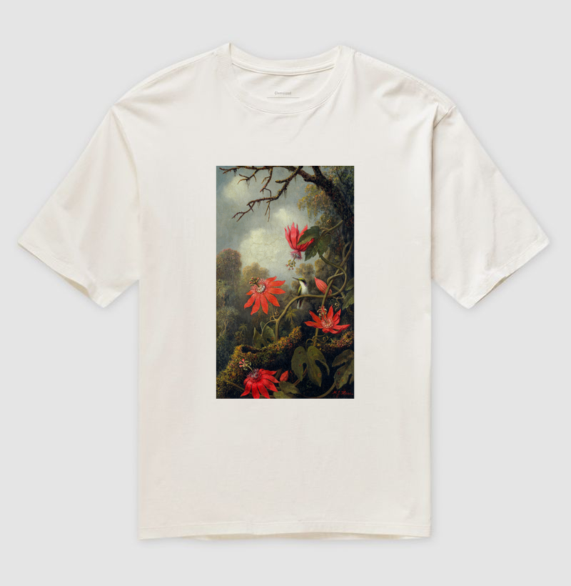 Hummingbird and Passionflowers