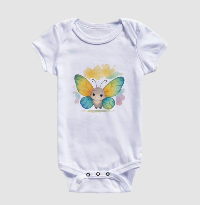 Borboleta verde amarela - estilo aquarela (body bebê)