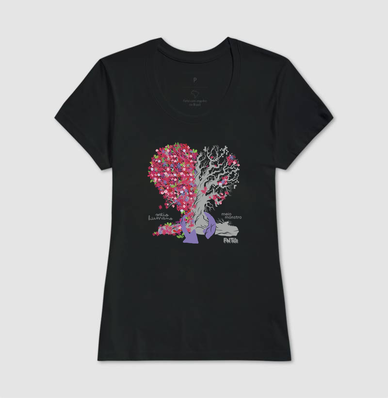 T-SHIRT "HUMANOS E MONSTROS / ÁRVORE - CORAÇÃO