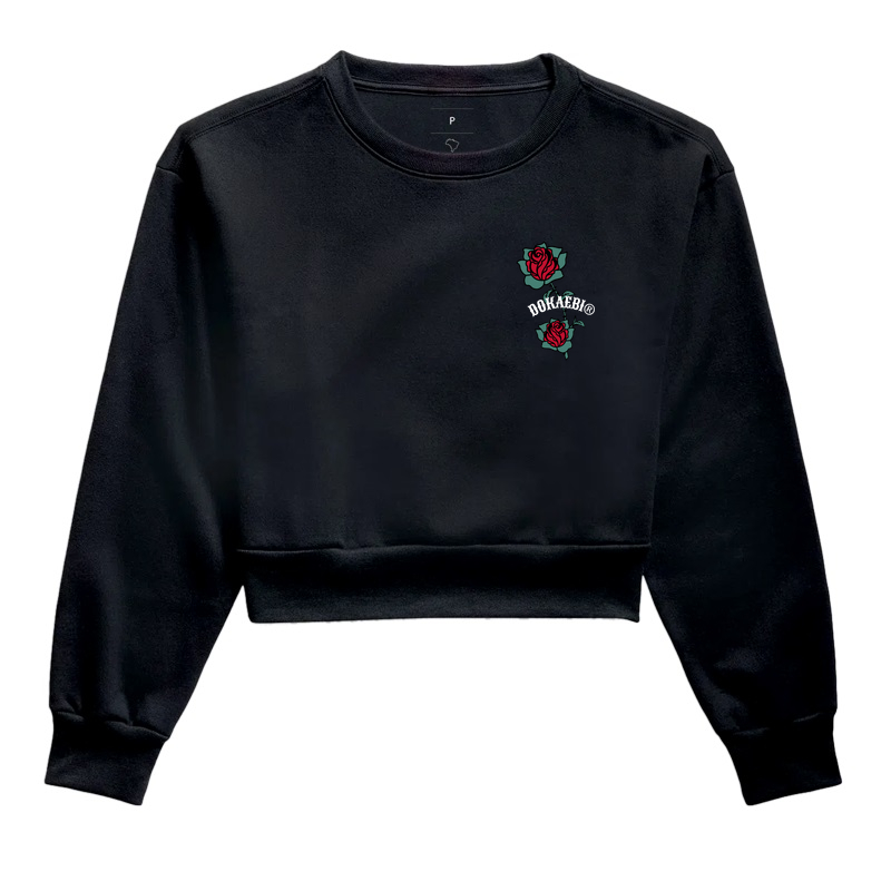 Moletom Cropped Roses - Preta