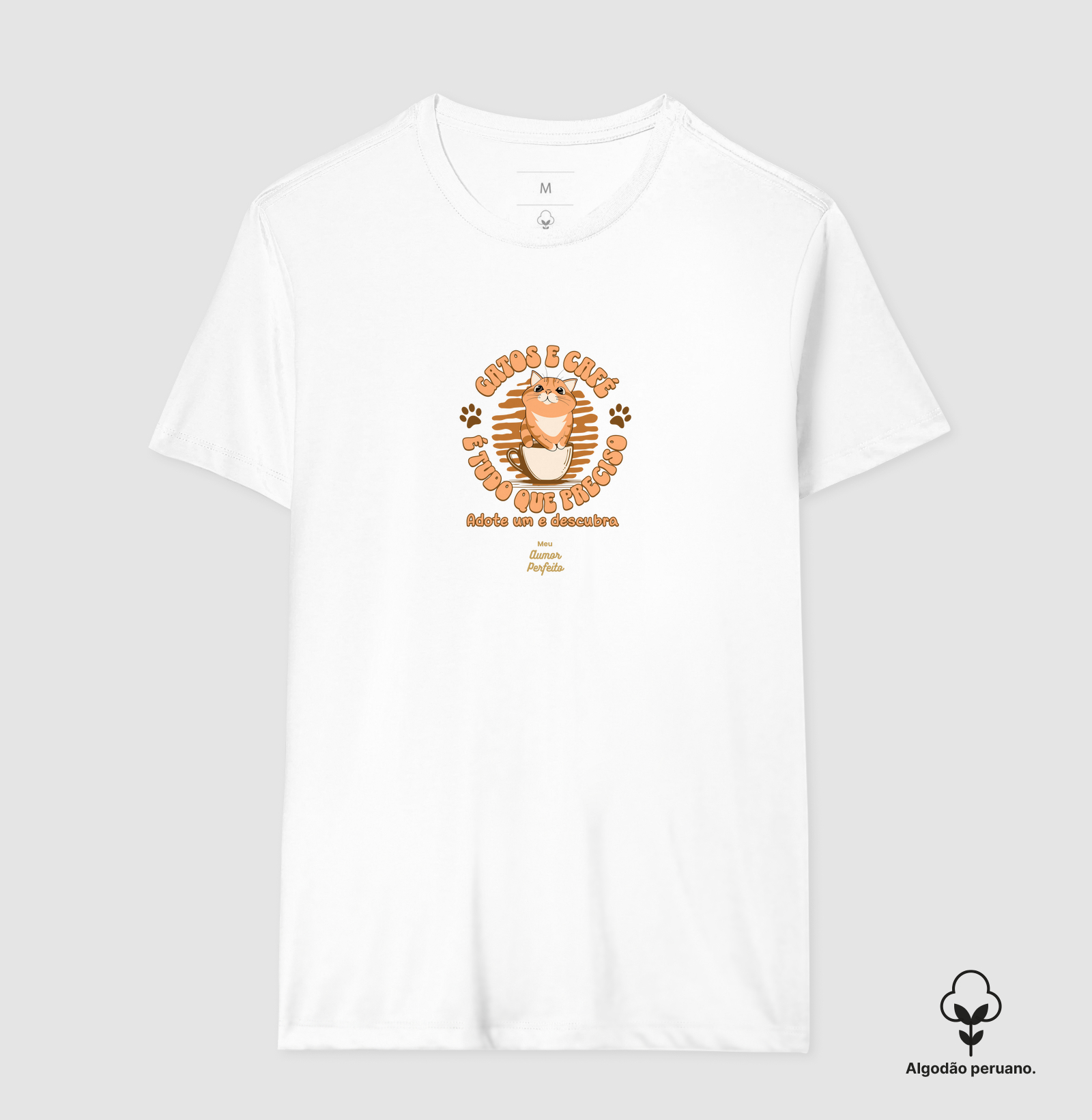 Camiseta Algodão Peruano - Aumor Gato e Café