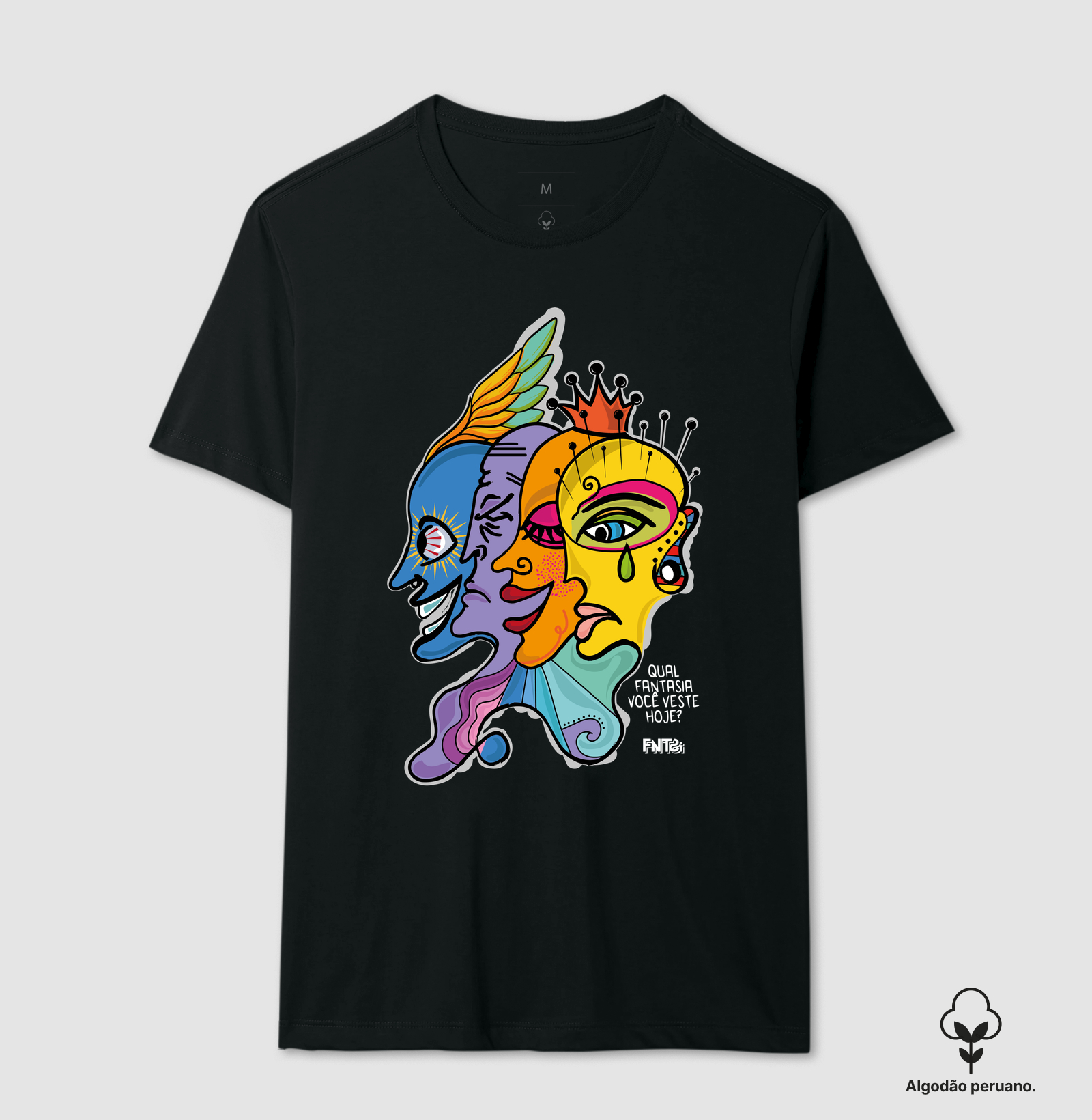 T-SHIRT "DIA" / MÁSCARAS - ESTAMPA GRANDE (ALGODÃO PERUANO)