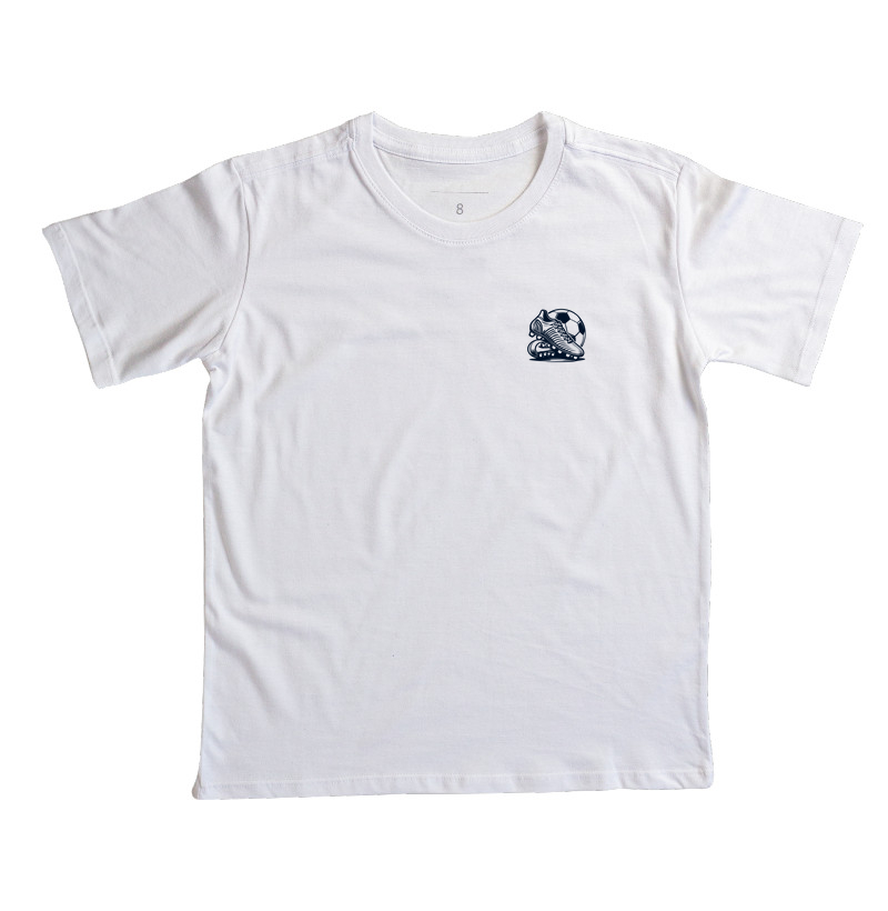 Camiseta Infantil Chuteira Retrô Bolso - Branca e Cinza