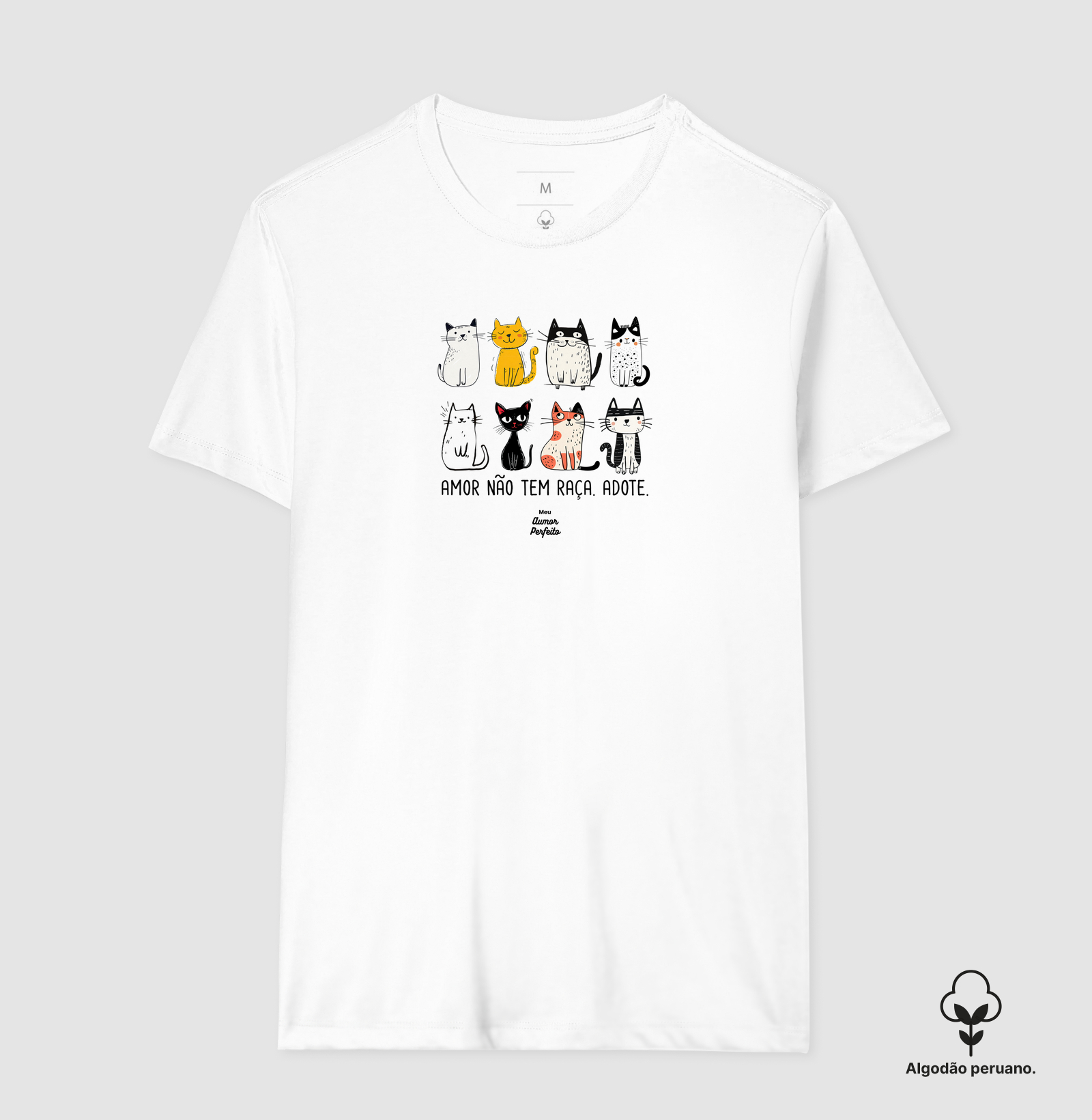 Camiseta Algodão Peruano - Aumor Amor nao tem raça gatos