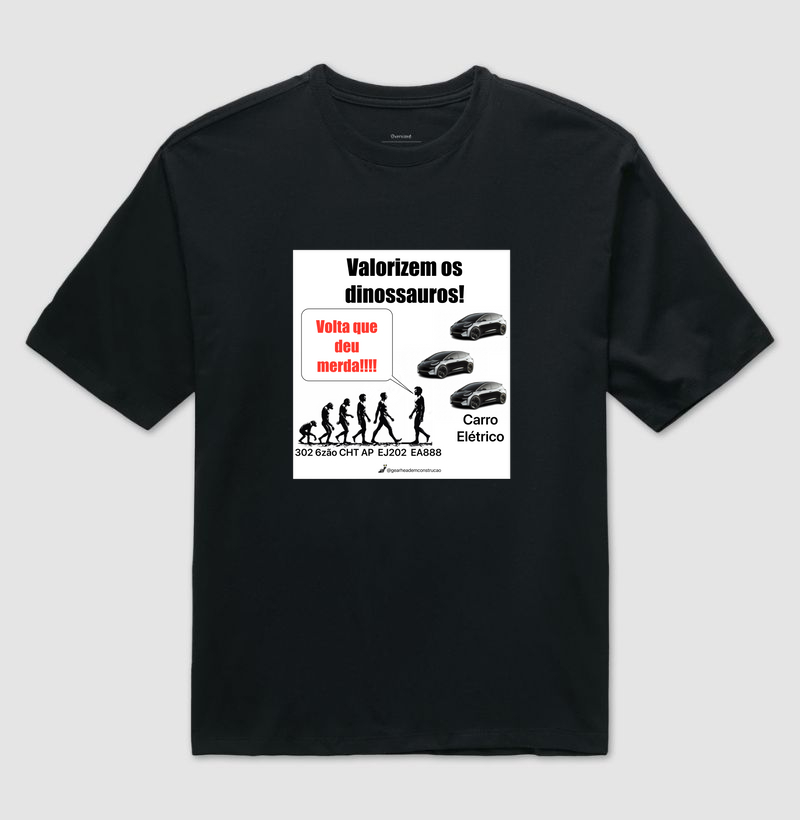 OVERSIZED - MAIS VENDIDAS - Camiseta Carro Elétrico - Evolução Humana da Teoria de Darwin