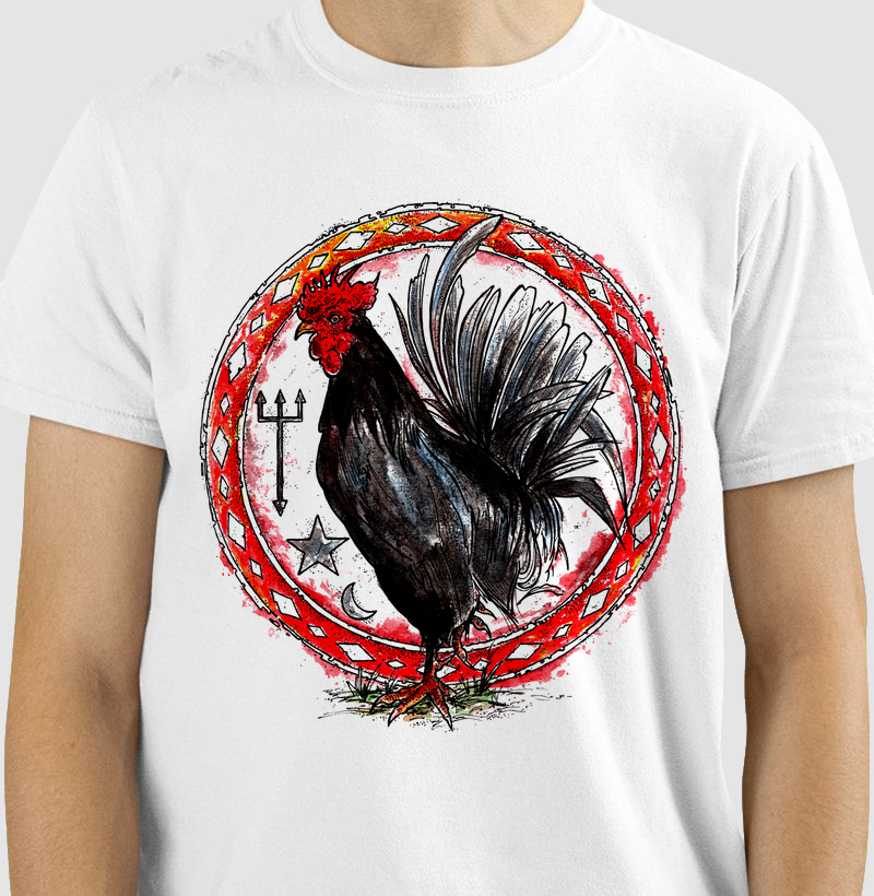 Camiseta de Exu Mandala do Galo Preto 100% Algodão