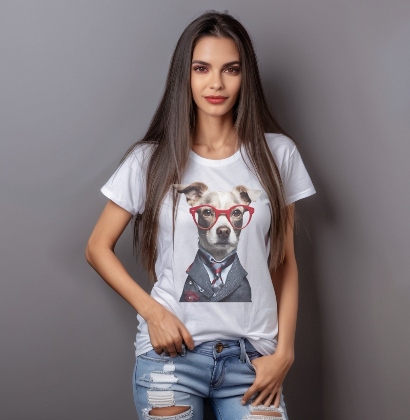 Camiseta Reserva Ink - Cachorro Estiloso de Óculos Vermelho