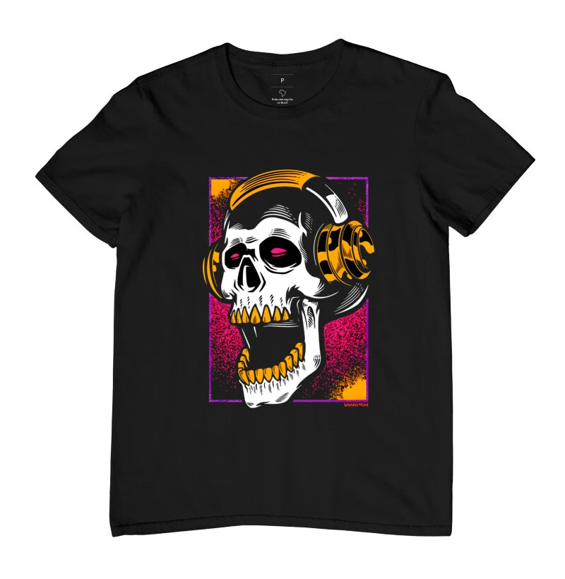 T-shirt Caveira com Headphones