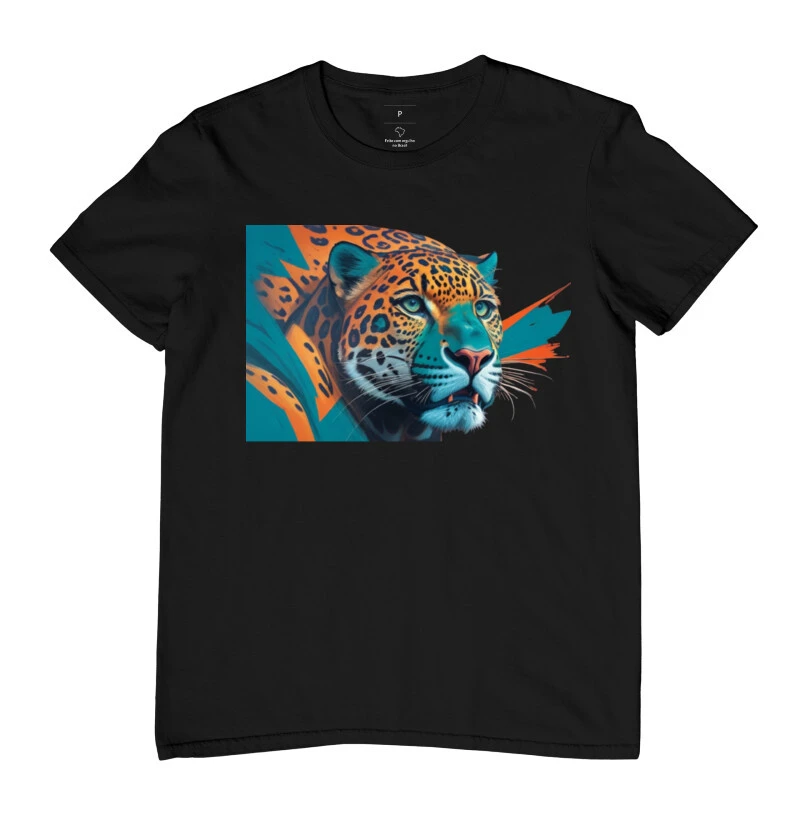 Camiseta onça pintada aquarela azul 