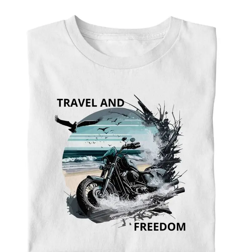 Camiseta Travel and Frredom - amantes de motocicletas