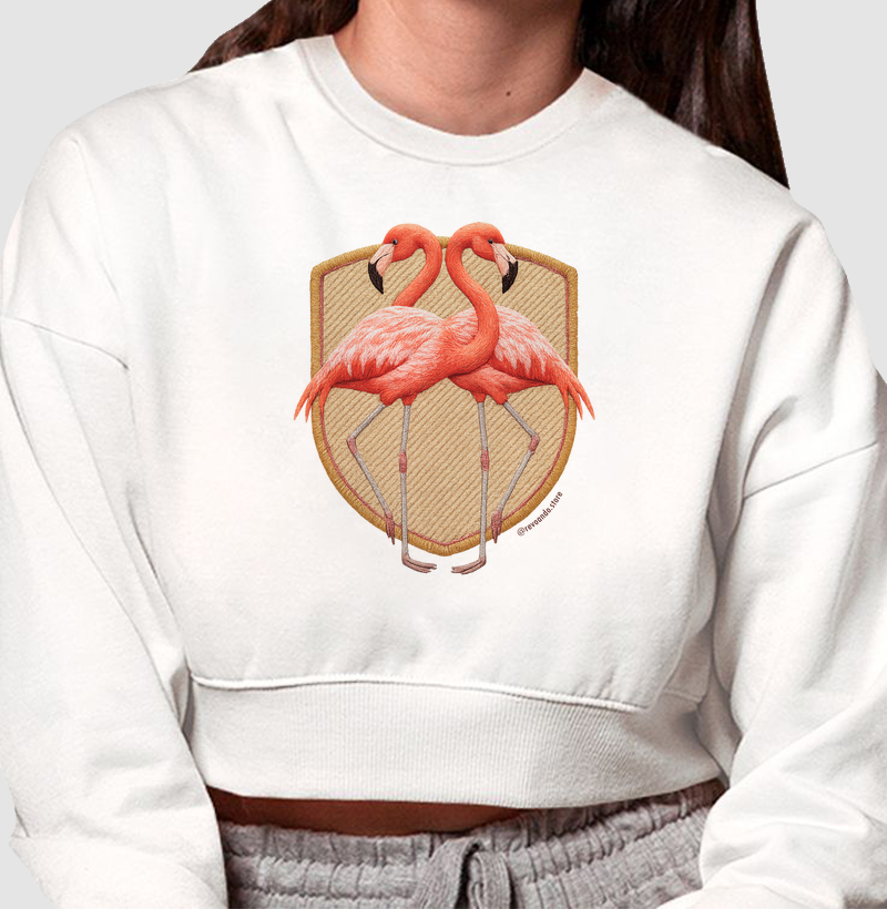 Aves em Linha - Flamingos - Moletom Cropped