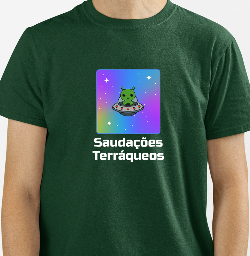 ET em nave espacial na galaxia - saudações terráqueos