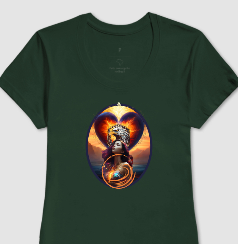 Camiseta Feminina Arquétipo do Amor Emocional e Espiritual Laranja e Azul