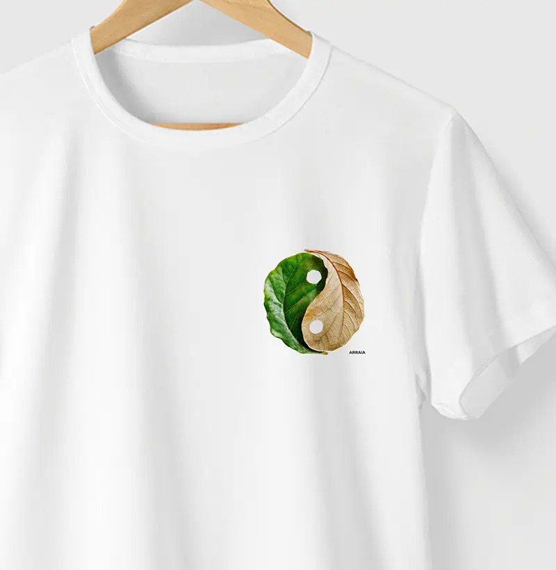Camiseta YIN YANG FOLHAS - BRANCA - (100% Algodão)