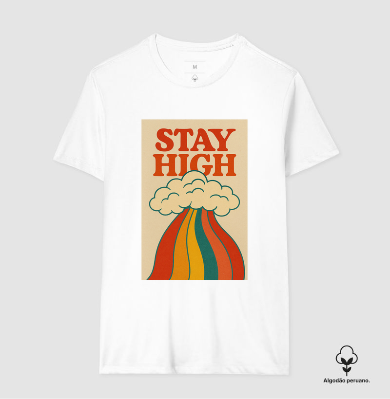 Camiseta algodão peruano - Stay High Rainbow