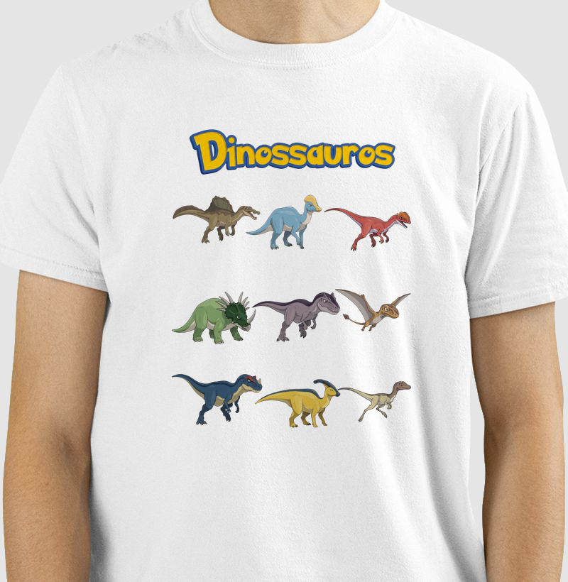 Camisa Algodão Estampada Dinossauros Pokemon Lista Espinossauro Premium