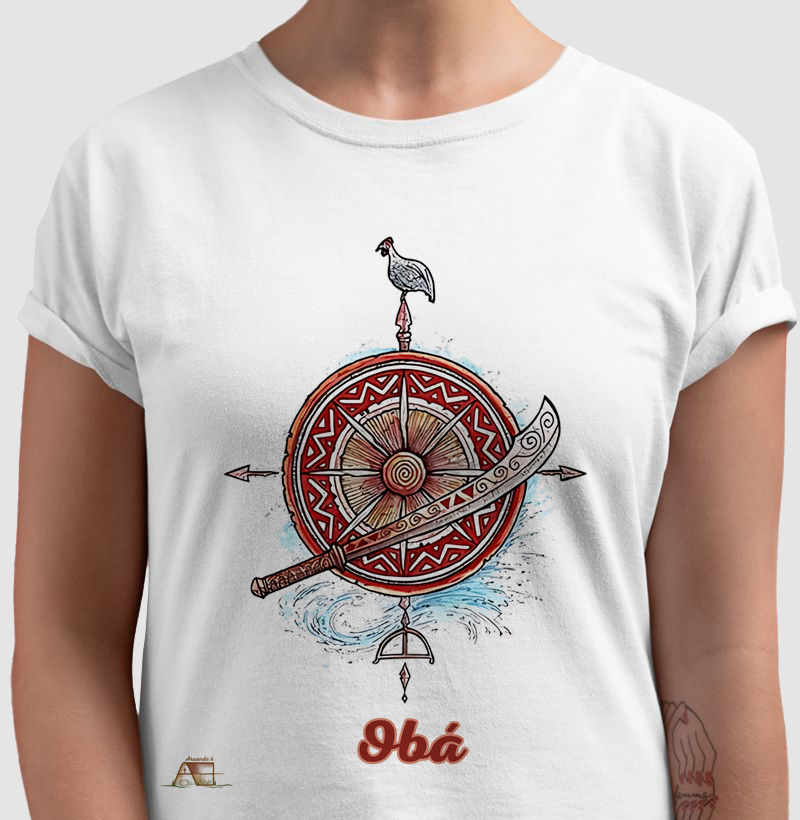Camiseta Aruanda ê Armas de Obá Poder Feminino em Cada Traço