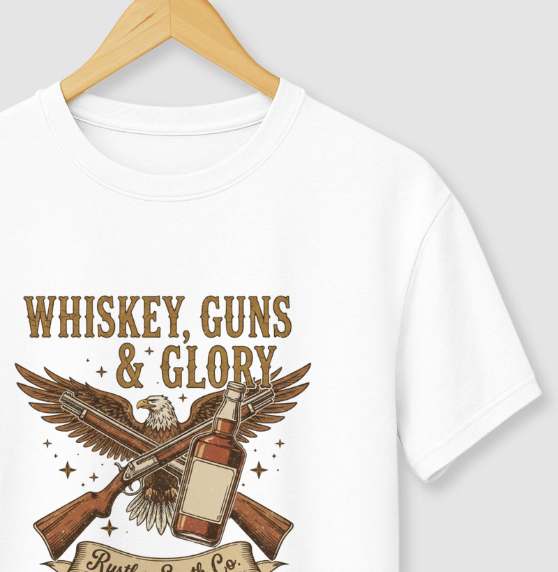 Camiseta Whiskey, Guns & Glory