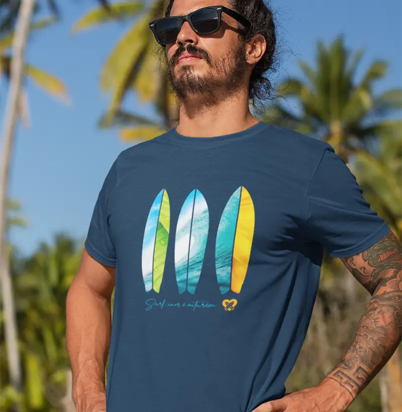CAMISETA SURF, AMOR E NATUREZA MASCULINA.
