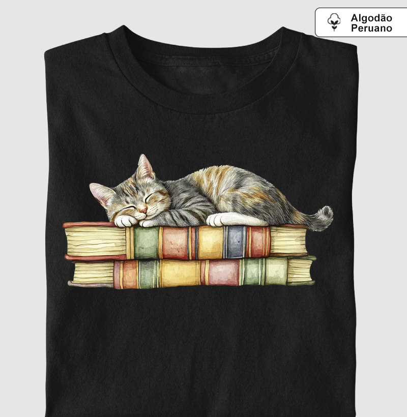 Aquarela: Gato e Livros