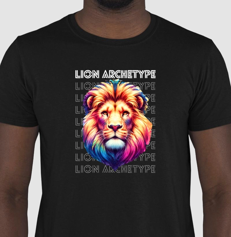 Camiseta Masculina Arquétipo Leão Letras Brancas