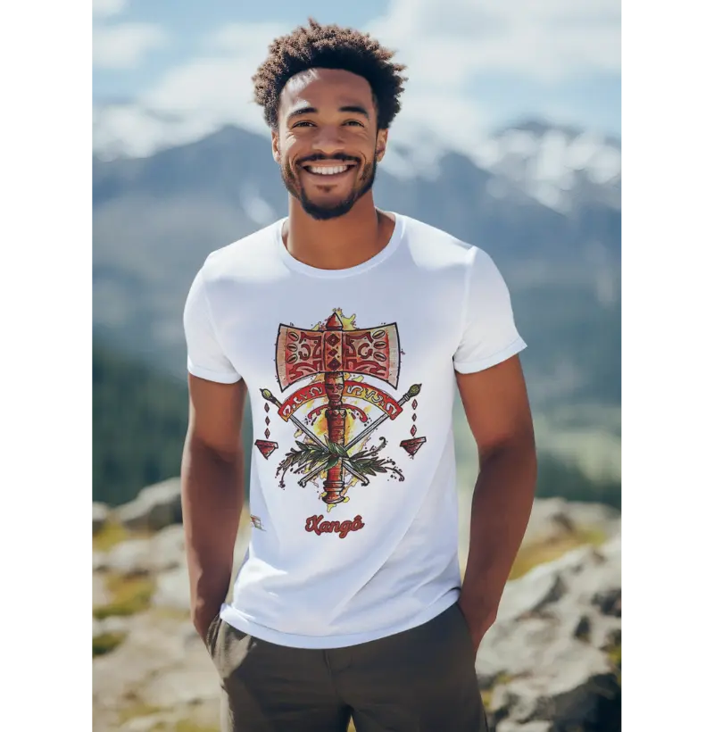 Camiseta Aruanda ê Armas de Xangô Justiça e Realeza em 100% Algodão