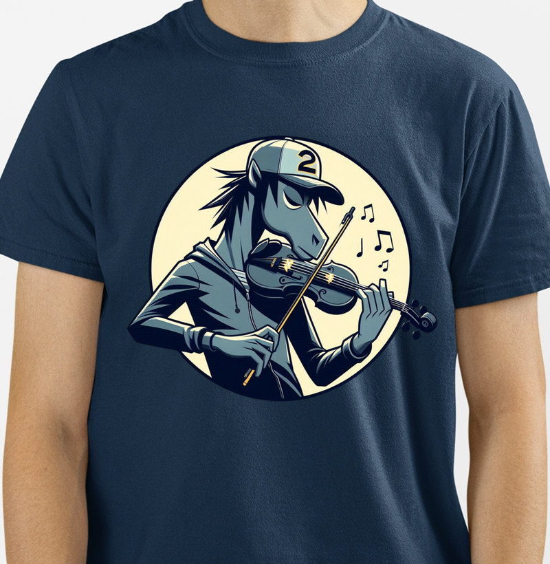 Camiseta com Estampa de Cavalo Tocando Violino