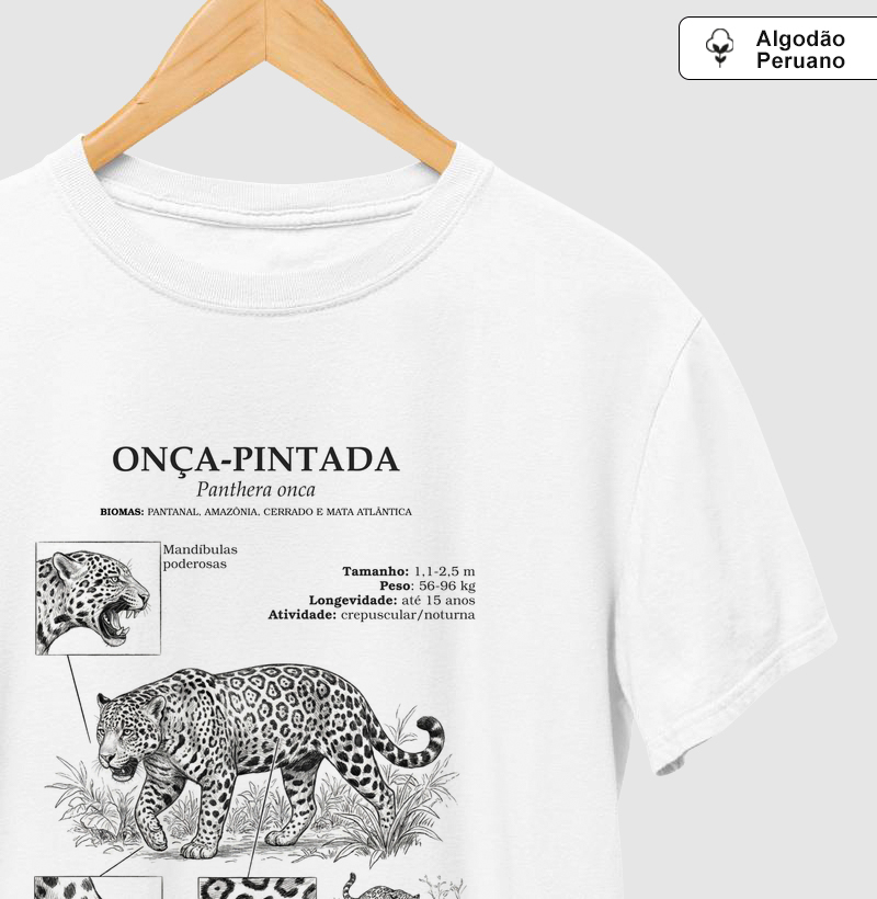 Camiseta Prime Onça-Pintada Vintage | Coleção Enciclopédia Tropical