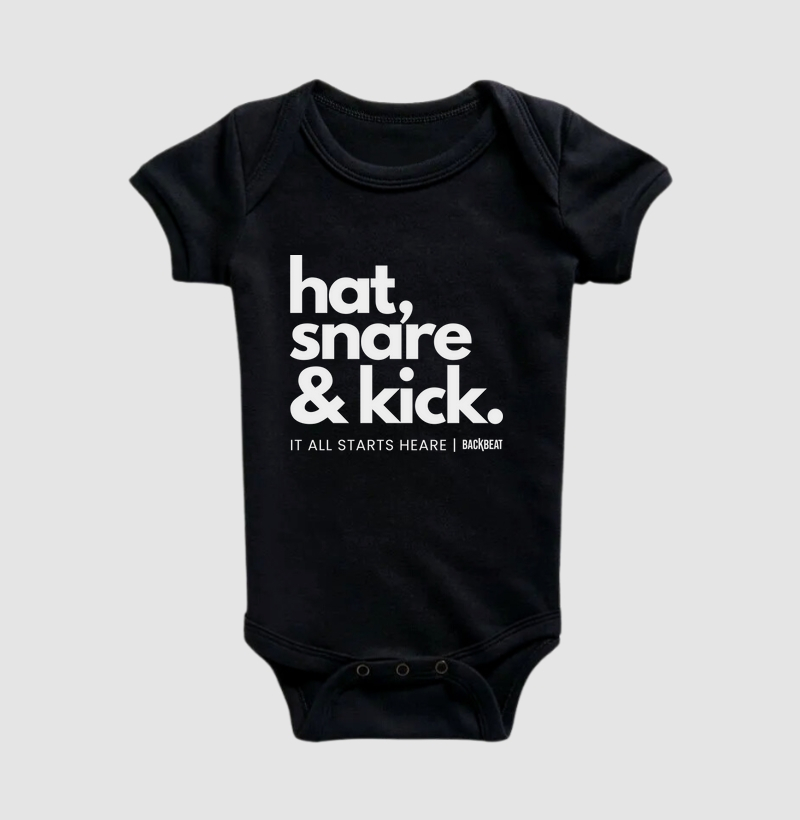 Macacão Drum Baby Hat, Snare & Kick - Preto