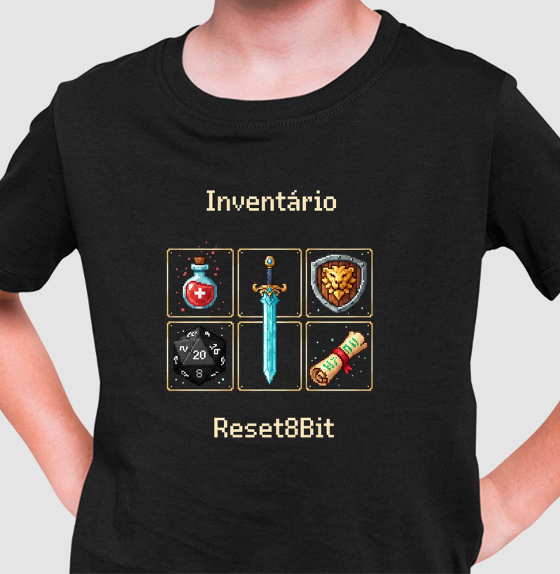 Camiseta Infantil Inventário Reset8Bit