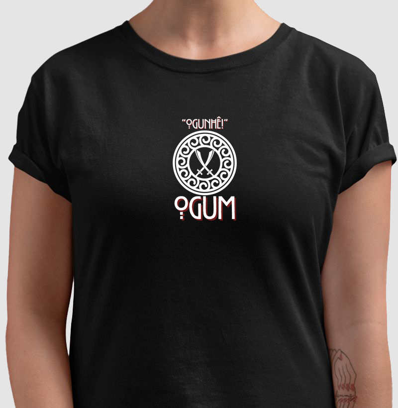 Camiseta Ogunhê Ogum Sombreada Preta Feminina