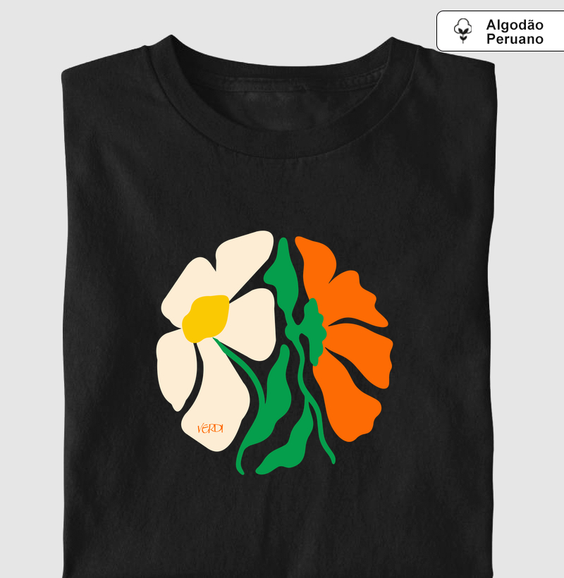 Círculo com flores branca e laranja