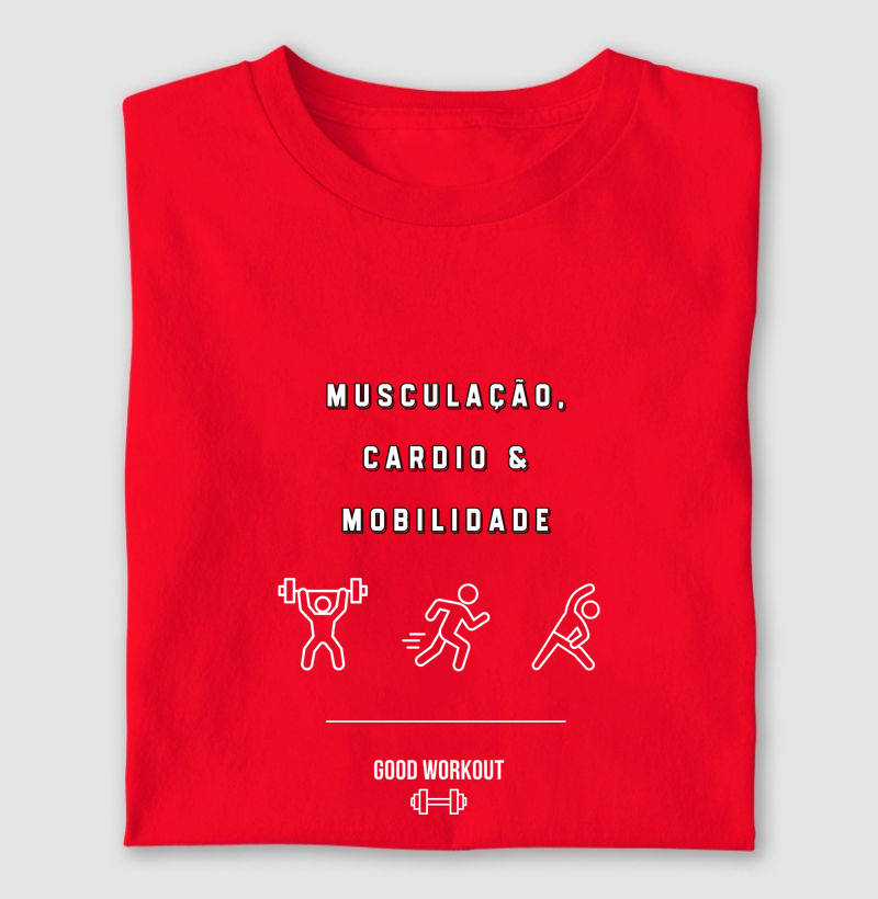 T-shirt Musculação, Cardio e Mobilidade Vermelha