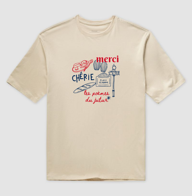 Camiseta Oversized Merci Cherie Bicolor
