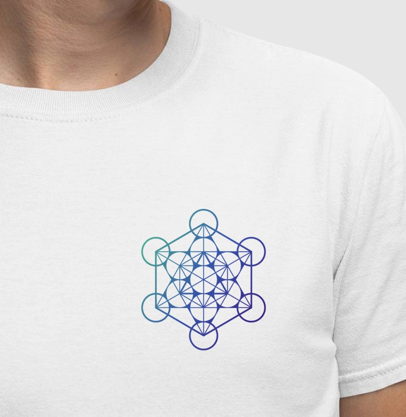Camiseta Geometria Sagrada: Cubo de Metatron – Parcial II (Masc & Fem • Branca, Cinza & Marinho)